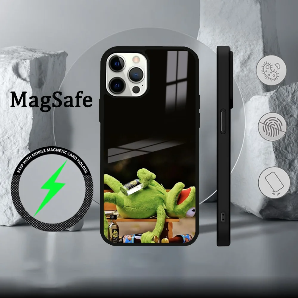 Funny K-Kermit-T The Frog Phone Case For iPhone 16 15 14 13 12 11 Pro Max Plus Mini Magsafe Mirror Wireless Magnetic Cover