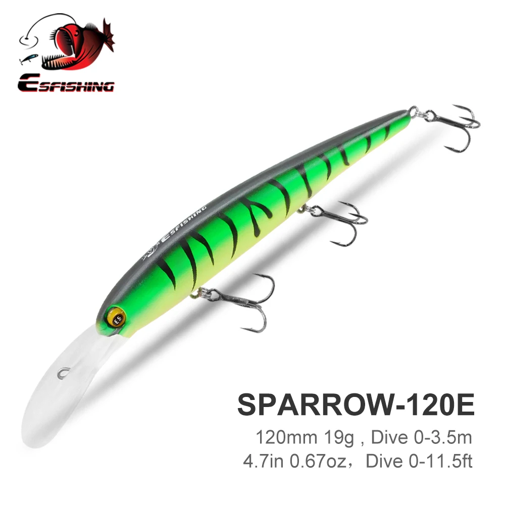 ESFISHING Professional Quality Hard Lure Sparrow 12cm19g Bait Drive 0-3.5m Wobblers Minnow New arrive