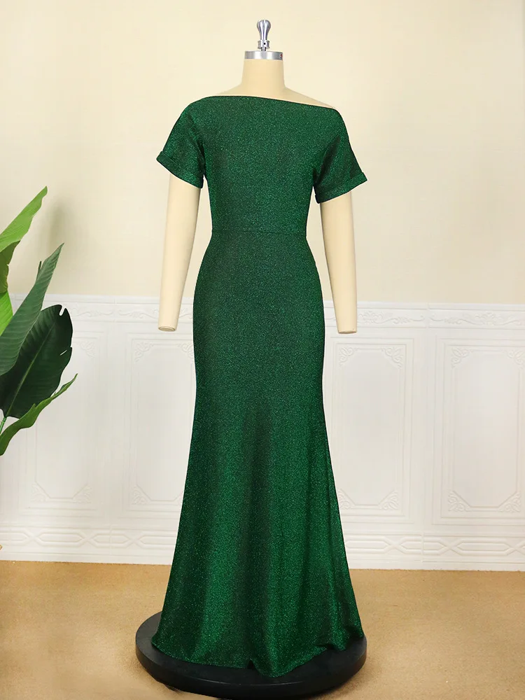 Plus Size Elegant Long Party Dress For Women Short Sleeve Gold Filigree Mermaid Max Birthday Vestidos Christmas Gowns 2022 Club