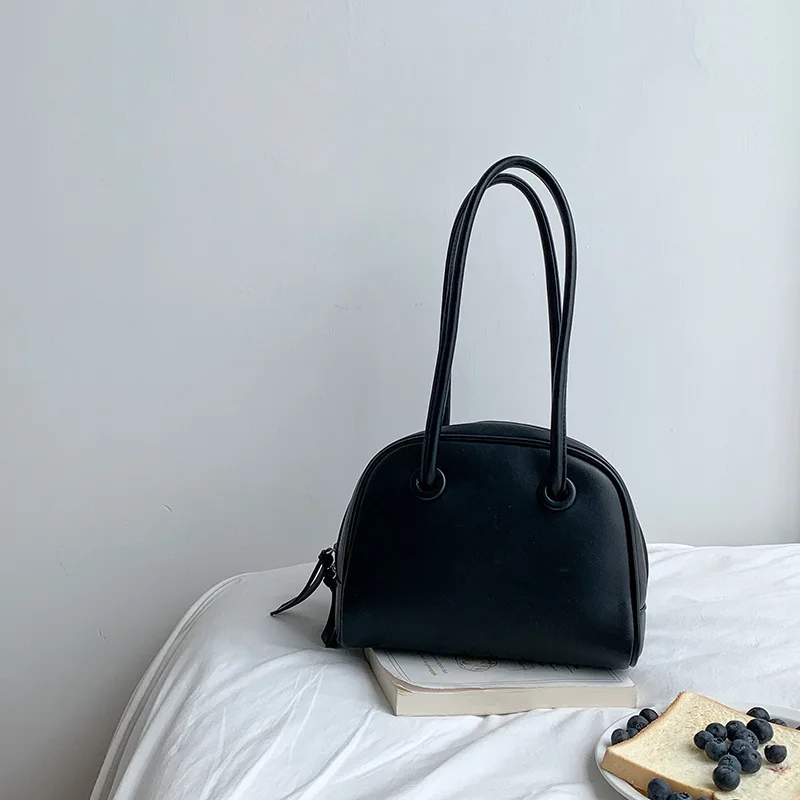 

2022 Women Large Capacity Handbags PU Leather Semi-circle Handle Briefcase Women's Fashion Commuter Underarm Shoulder Bags Blosa