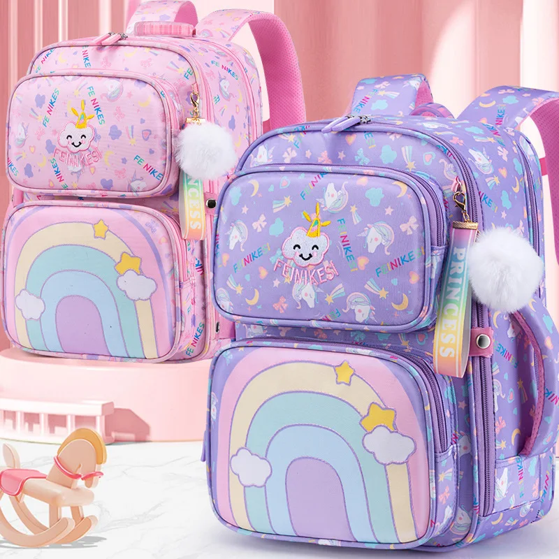 

Cute Princess Style Children's Schoolbag Large Capacity Open Door Zipper Decompression Protection Ridge Waterproof Backpack