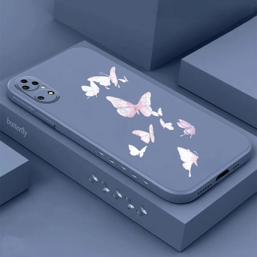 Aurora Butterfly Phone Case For Huawei P60 P50 P40 P30 P20 Mate 50 40 30 20 20X 10 Colour Liquid Silicone Cover Funda Cqoue Capa