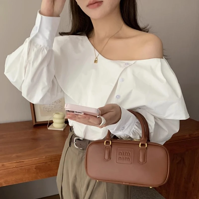 Блузка женская с открытым плечом элегантная рубашка в полоску тонкими краями Топ