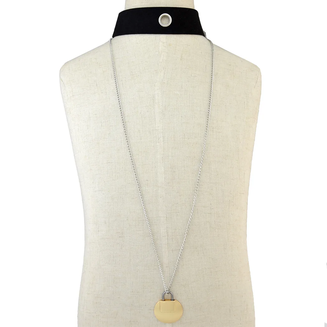 Простое колье из искусственной кожи с замком круглая подвеска сплава