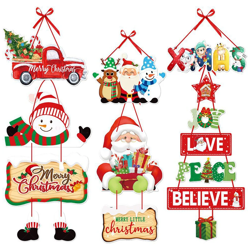 

Christmas Door Hanger New Year Party Pendants Xmas Tree Hanging Oranments Santa Claus Snoweman Elk Merry Christmas Decor 2023