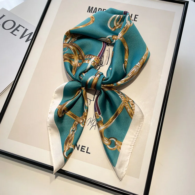 

70*70 см женский принт шелковый атласный хиджаб шарф шаль люксовый бренд модный женский шелковый платок все сезоны простые квадратные шарфы