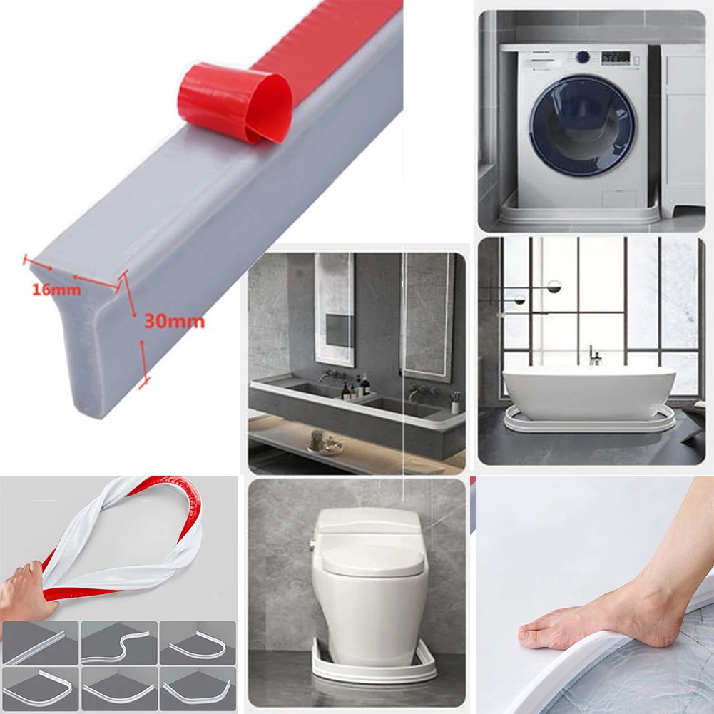 

100-300cm Rubber Bathroom Water Barrier Shower Dam Dry Wet Separation Floor Water Stopper Door Sealing Retaining Strip Blocker