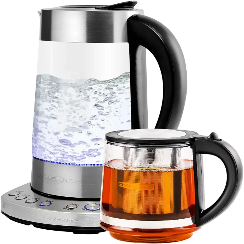 

Electric Glass Kettle, 1.7 Liter, Silver, Prontofill Technology, 4 Temperature Settings Travel Kettle Portable