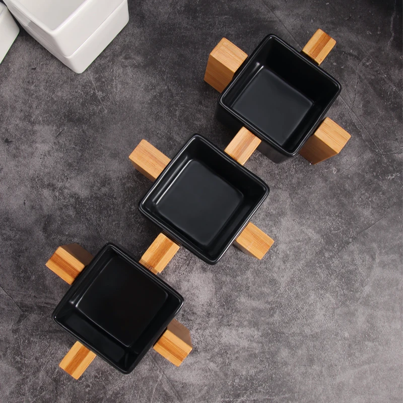 Керамическая квадратная чашка из бамбука и дерева в японском стиле набор