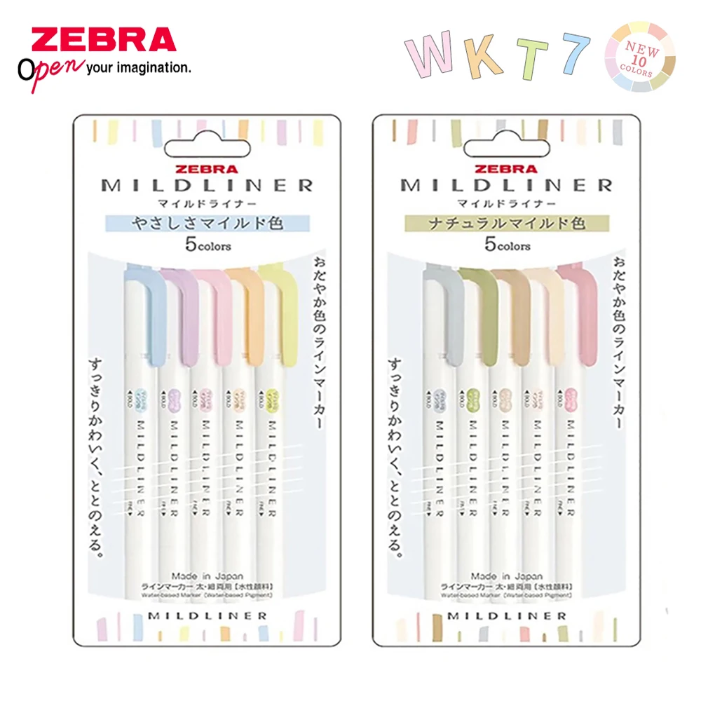 

10 Pcs ZEBRA Highlighter Set Soft Salt Series WKT7 Pastel Highlighter Double Head Marker School Supplies Japanese Stationery