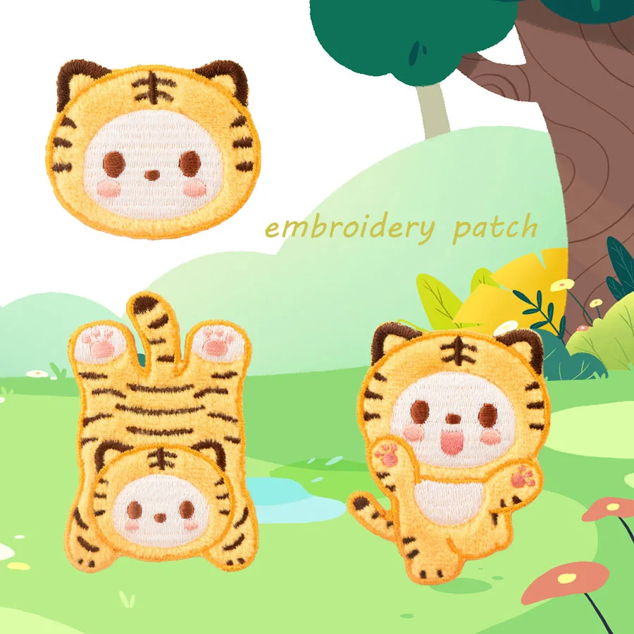 Цельный милый мультяшный тигр нашивки с вышивкой для одежды сумок мобильных