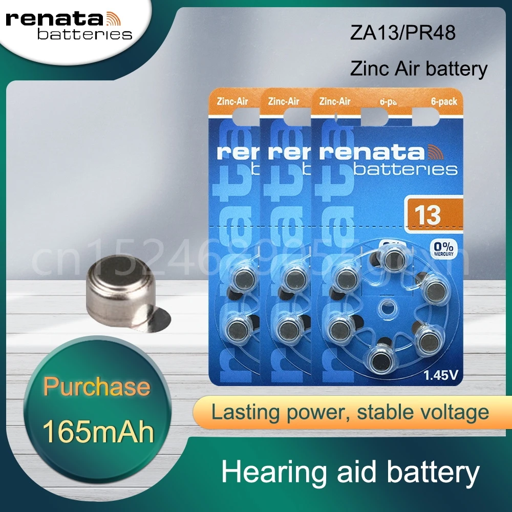 Аккумуляторы для слуховых аппаратов Renata A13 13A 13 P13 PR48, высокопроизводительный цинковый воздушный Аккумулятор для слуховых аппаратов S13 e13 13 p13