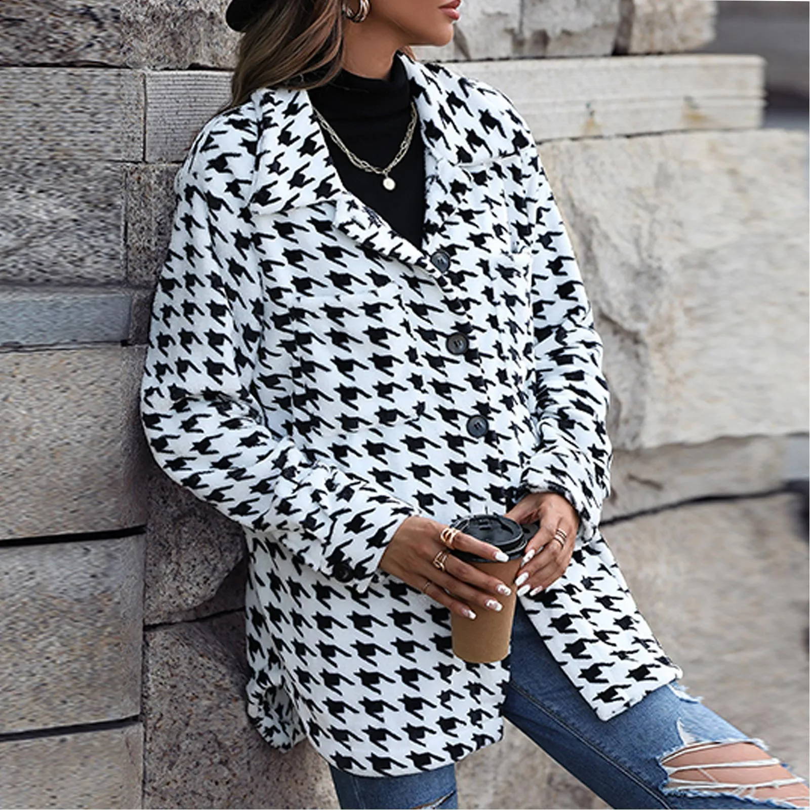 

Женская элегантная деловая куртка, модная куртка, зимнее клетчатое лоскутное пальто с длинным рукавом, двухстороннее плюшевое пальто, Женское пальто