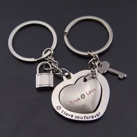 1 pair new love heart lock key chain ring keyring keyfob lover couples valentines day gift women men keychain jewelry