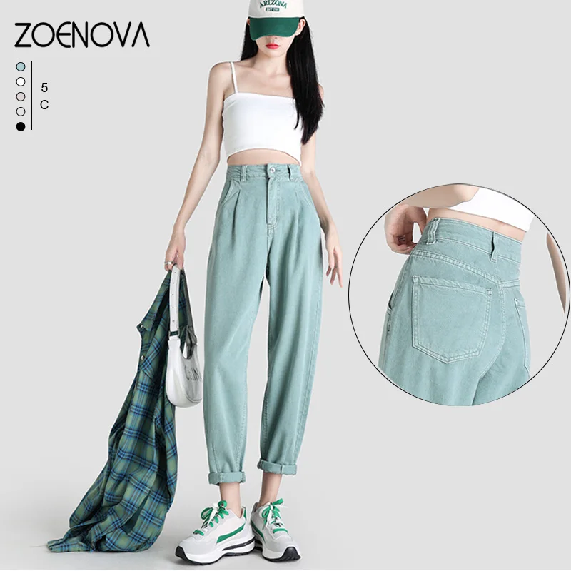 

ZOENOVA Green Jeans Women Harem Mom Jeans 2022 Korea Fashion Autumn New Woman Jean Pants Streetwear Denim Pant 5 Color Trend