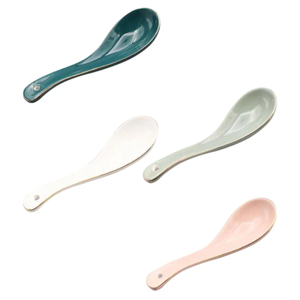 

4Pcs Ceramic Soup Spoons Multipurpose Spoons Porridge Spoons (Assorted Color)