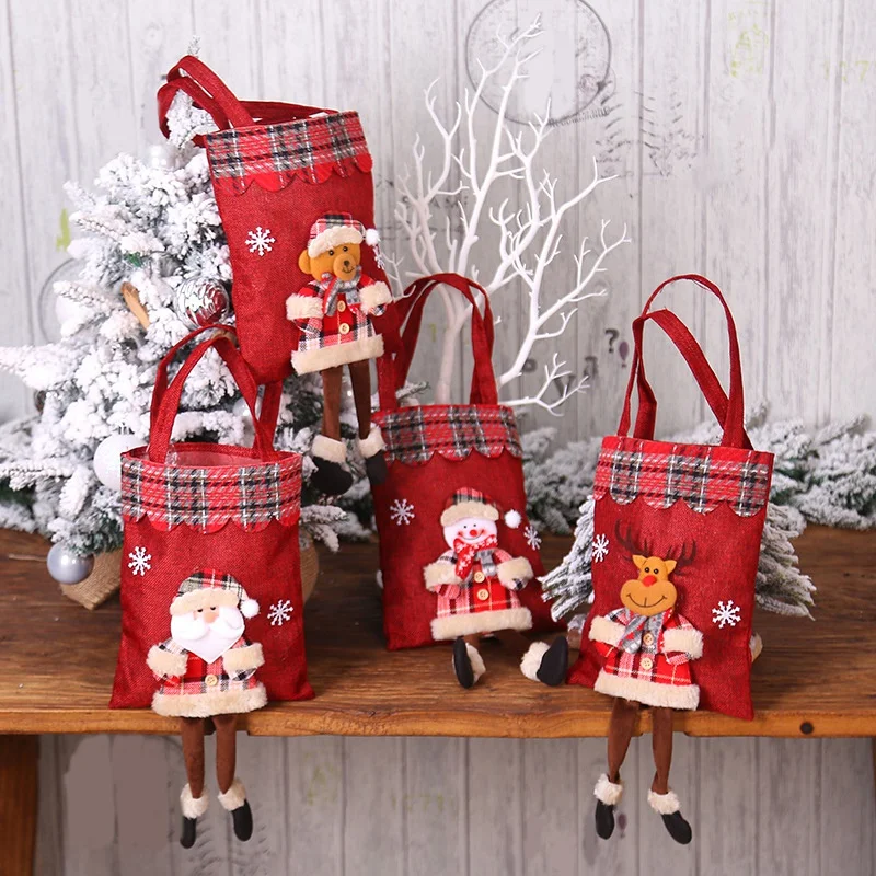 

4Pcs Candy Bags Christmas Decor, Christmas Santa-Claus Gift Bag Xmas Ornaments For Christmas Party Supplies