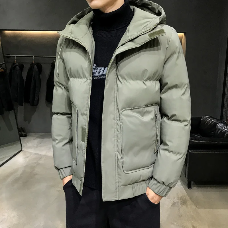 Men Winter Long Sleeve Down Jacket Stand Collar Loose Coats Male Fashion Casual Solid Warmth Windproof Outerwear Zipper Clothes