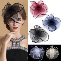 new fashion women veil feathers hair clip flower bow headwear lace mini top hat wedding cocktail tea party small accessories