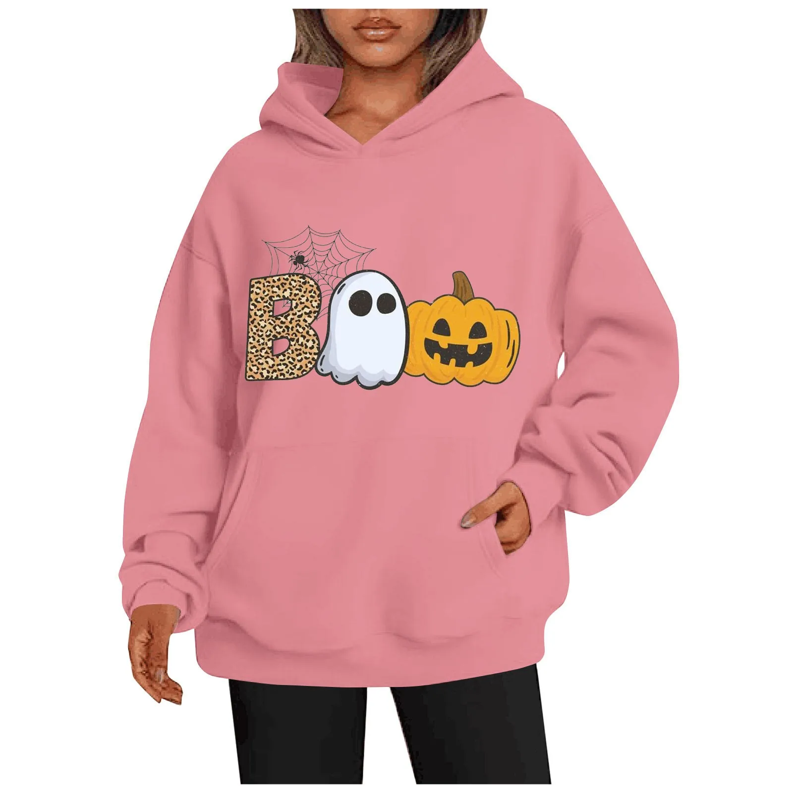 

Halloween Ghost Sweatshirt Women Female Cute Funny Spooky Pumpkin Graphic Hoodie Long Sleeve Fall Crewneck Sweatshirts 블라우스