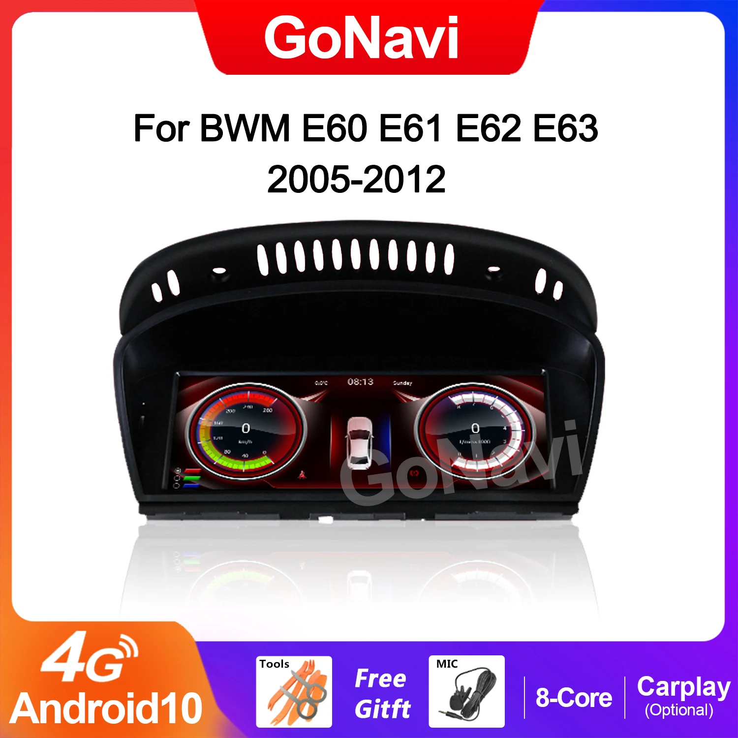 

GoNavi 8 Core Android 10 Car Multimedia Player For BMW E60 E90 E92 2005-2012 WIFI 4G SIM BT IPS Touch Screen GPS Navi Carplay