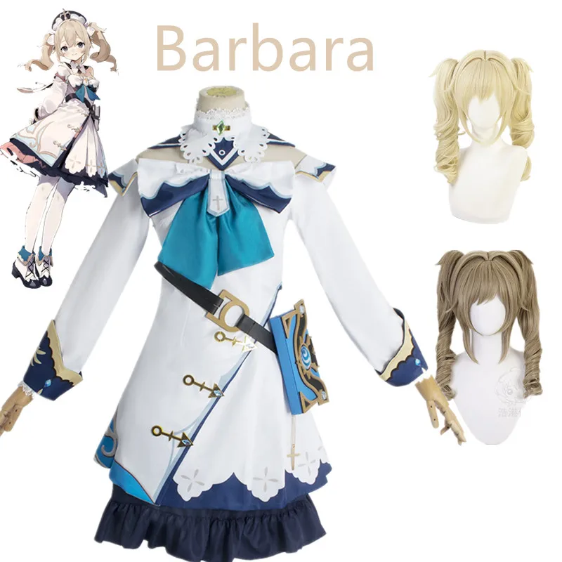 

Barbara Cosplay Genshin Impact Project Boots Wig Barbara Girls Princess Dresses Lolita Maid Clothes For Women Halloween Costume