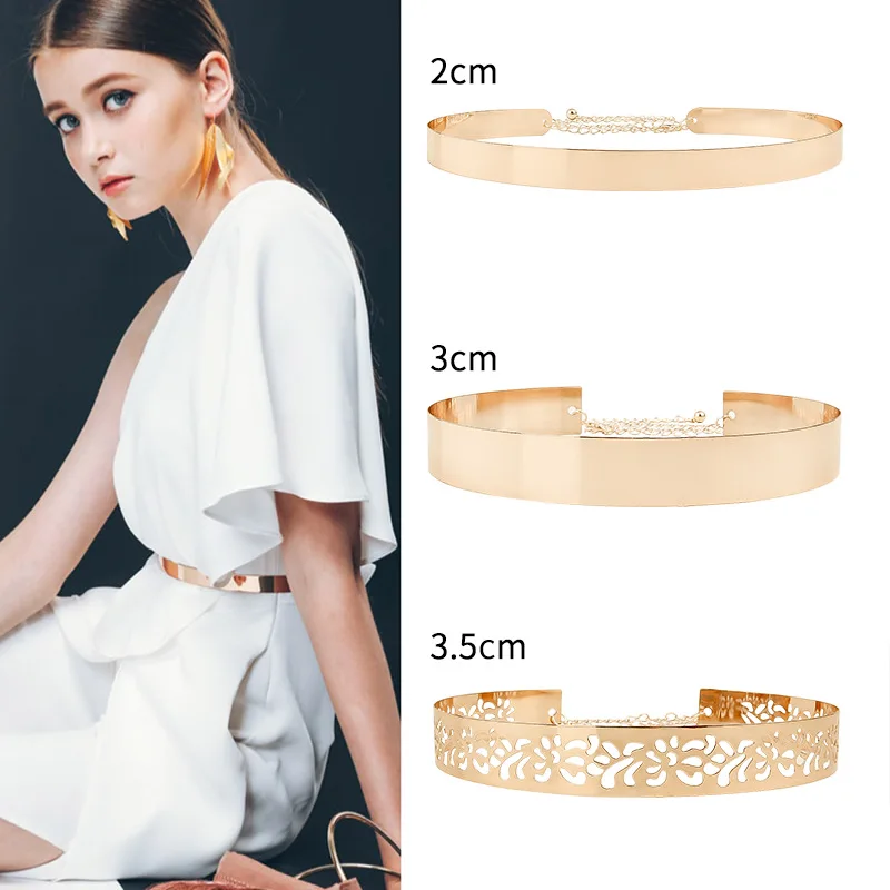 Women's Adjustable Metal Wide Waist Belt For Dress Coat Gold Silver Hollow Out Waistband Chain Designer Belts Women High Quality