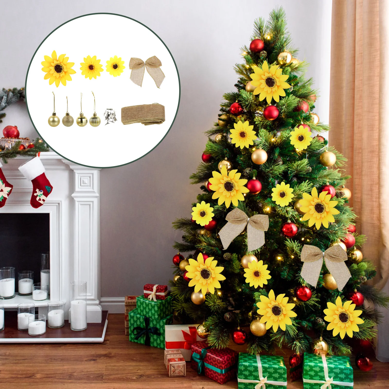 

Christmas Tree Flower Decorations Xmas Hanging Party Accessories Cloth Ornaments Decors Themed Plastic Pendant