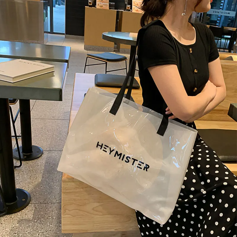 

PVC Jelly Bag Women's Shoulder Bag 2022 Trend Transparent Beach Bag for Ladies Fashion Letter Female Tote Bag Shopper Handbags
