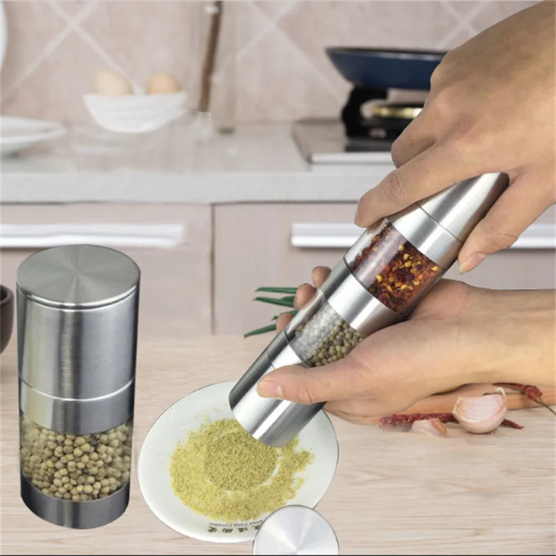 

Pepper Mill Bottle Household Stainless Steel 2 In 1 Coarse Salt Pepper Powder Manual Grinding Bottle Black Peppercorn Grinder