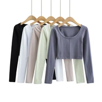 brandy mandy women t shirts summer street hipster pullover long sleeve o neck slim fit grey cropped top sexy woman short t shirt