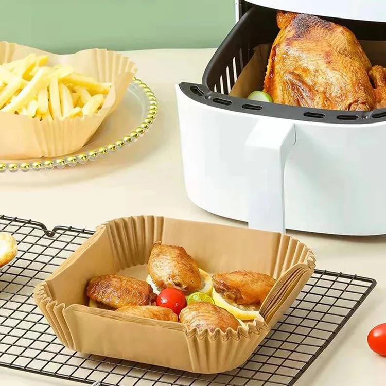 30pcs/Bag Air Fryer Steamer Liners Premium Perforated Wood Pulp Papers Non-Stick Steaming Basket Mat Baking Utensils |