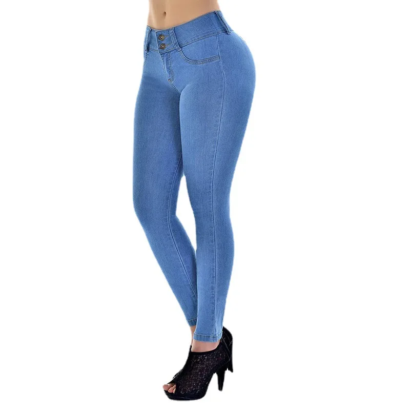 

2022 New Blue Jeans Woman High Waist Stretch Boyfriend Mom Jeans Female Denim Pencil Elastic Blue Jean Skinny Pants Trousers