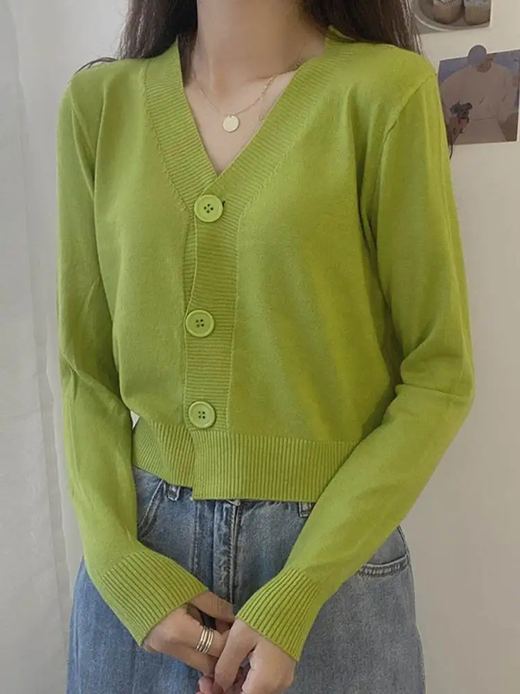 

Casual V Neck Buttons Tees ZANZEA Spring Autumn y2k Women T Shirt Korean Fashion Long Sleeve Knitting Blouse All-match Crop Tops