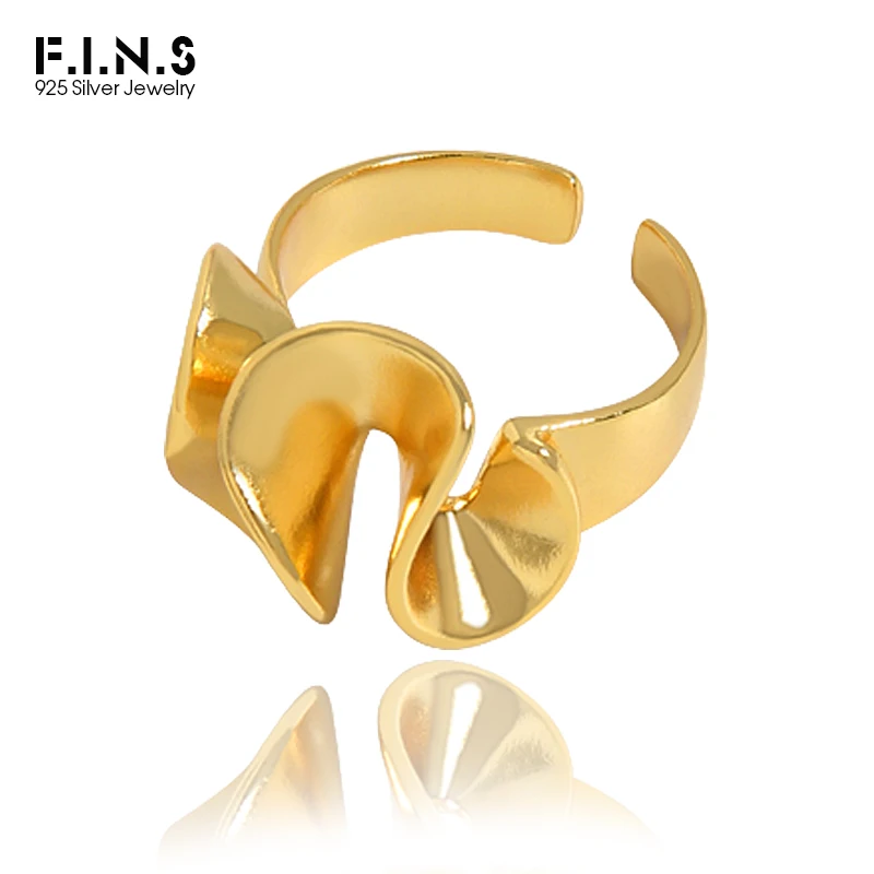 

F.I.N.S Simple Geometric Lotus Leaf S925 Sterling Silver Ring Skirt Smooth Open Adjustable Finger Rings Punk Rock Fine Jewelry
