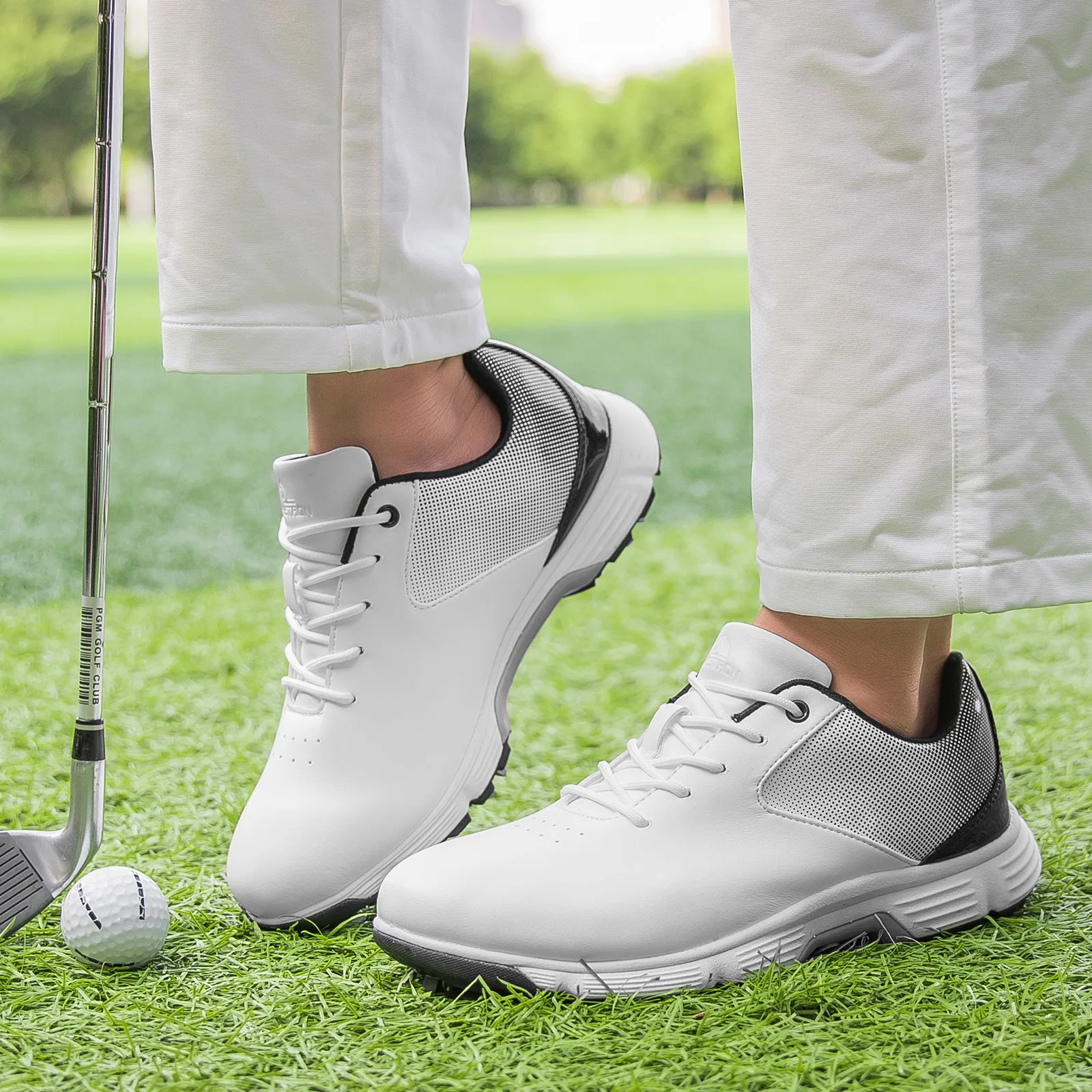 

Мужские кроссовки для гольфа без шипов, нескользящая Водонепроницаемая спортивная обувь для гольфов, с ручкой, с быстрой шнуровкой, удобная...