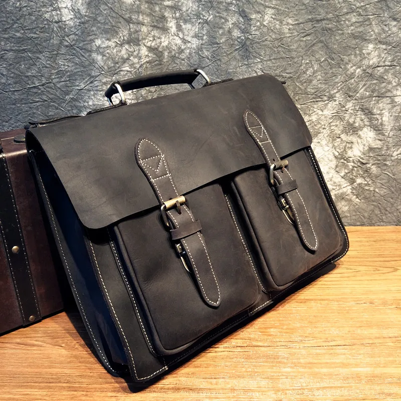 NEWEEKEND Men's Bag Genuine Leather Men Briefcase for Laptop 15.6 Messenger Men's Leather Bag Business Portfolio for Document