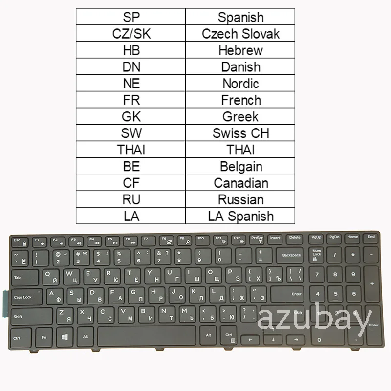 

Laptop Keyboard for Dell Inspiron 15- 3541 3565 3567 3568 3573 3576 0V08FW SP CZ/SK HB DN NE FR GK SW THAI BE CF RU LA QWERTY