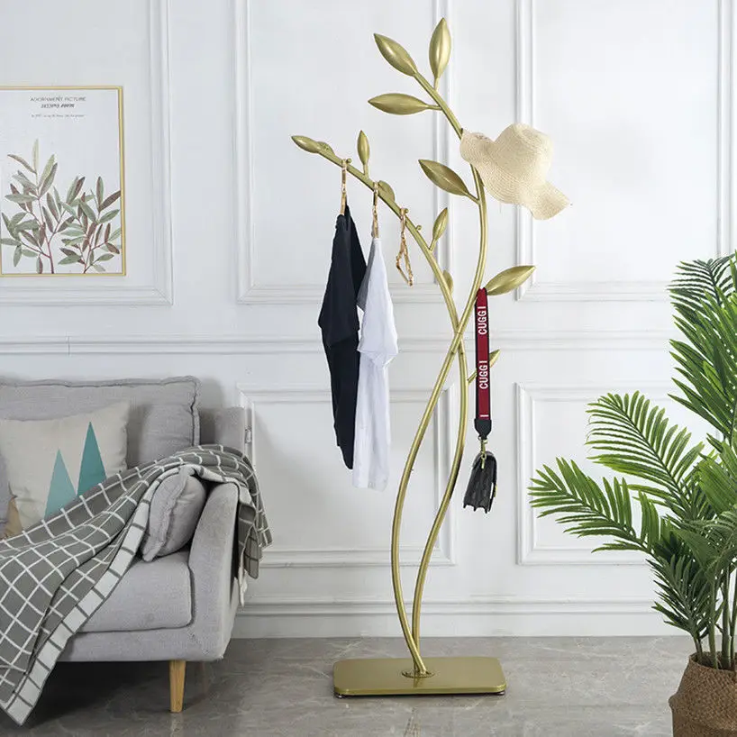 

Light luxury entrance marble iron coat hanger floor type living room bedroom household coat hanger Nordic creativity hat rack