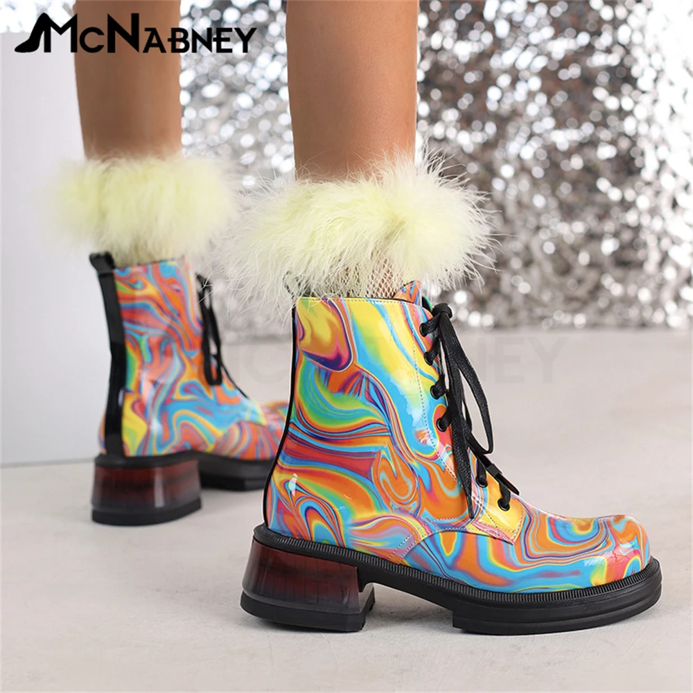 Fashion Women Boots Modern Boots Mid Heel Women's Boots Round Toe Lace Up Women's Shoes Novelty Style Boots for Ladies New In