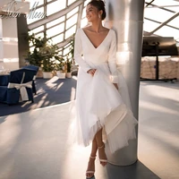 elegant a line wedding dresses 2022 for women long sleeve v neck bride dress backless button modern bridal gown vestido de novia