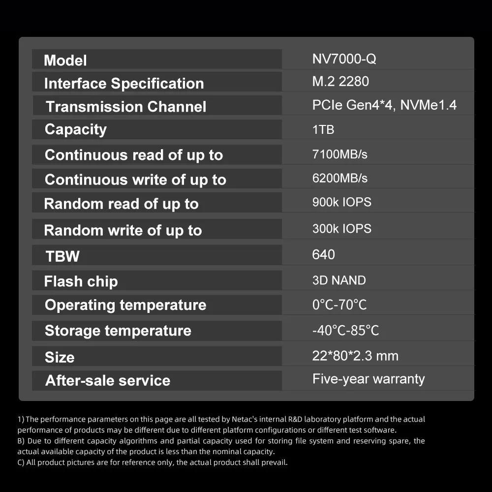 Твердотельный накопитель Netac SSD NVMe M2 1 ТБ PCIe 4 0x4 M.2 2280
