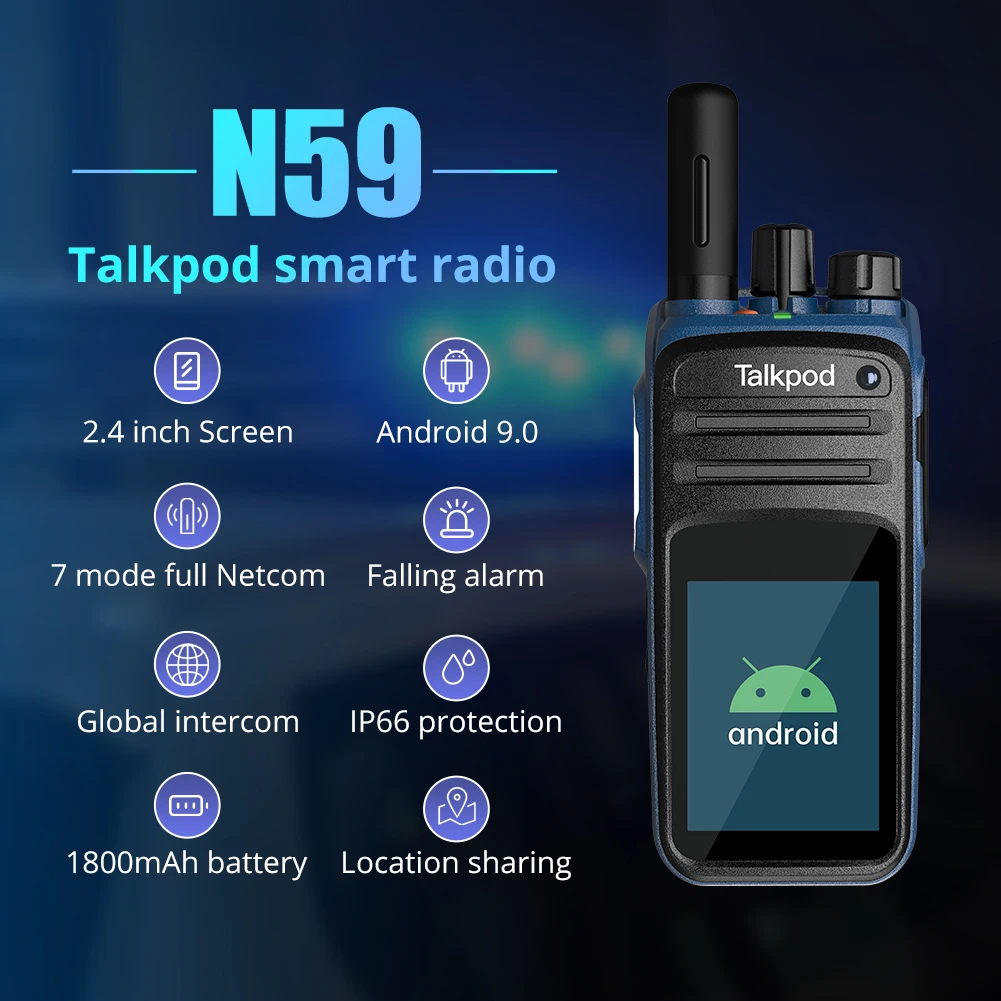 Talkpod Android LTE N59 Сетевое радио POC 4G Wi-Fi Bluetooth Монитор шифрования GPS Камера с сенсорным