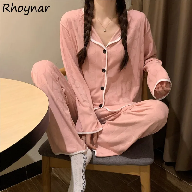 

Pajama Sets Women Turn Down Collar Cozy Panelled Ulzzang Daily Aesthetic Feminino Prevalent Sweet Elegant Ladies Sleepwear Ins