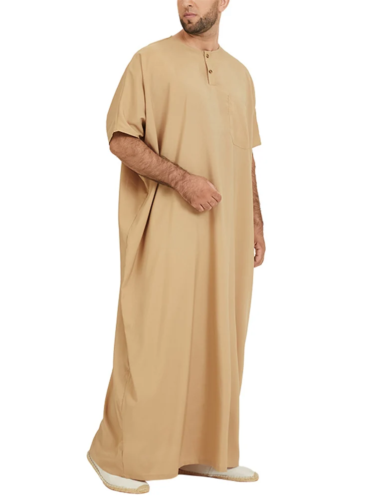 

INCERUN 2022 Men Jubba Thobe Islamic Arabic Kaftan Solid Short Sleeve Loose Robes Middle East Retro Abaya Muslim Clothing S-5XL