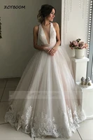 20222 new v neck satin wedding dress elegant lace appliques a line sleeves vestido de novia backless bridal gown custom size