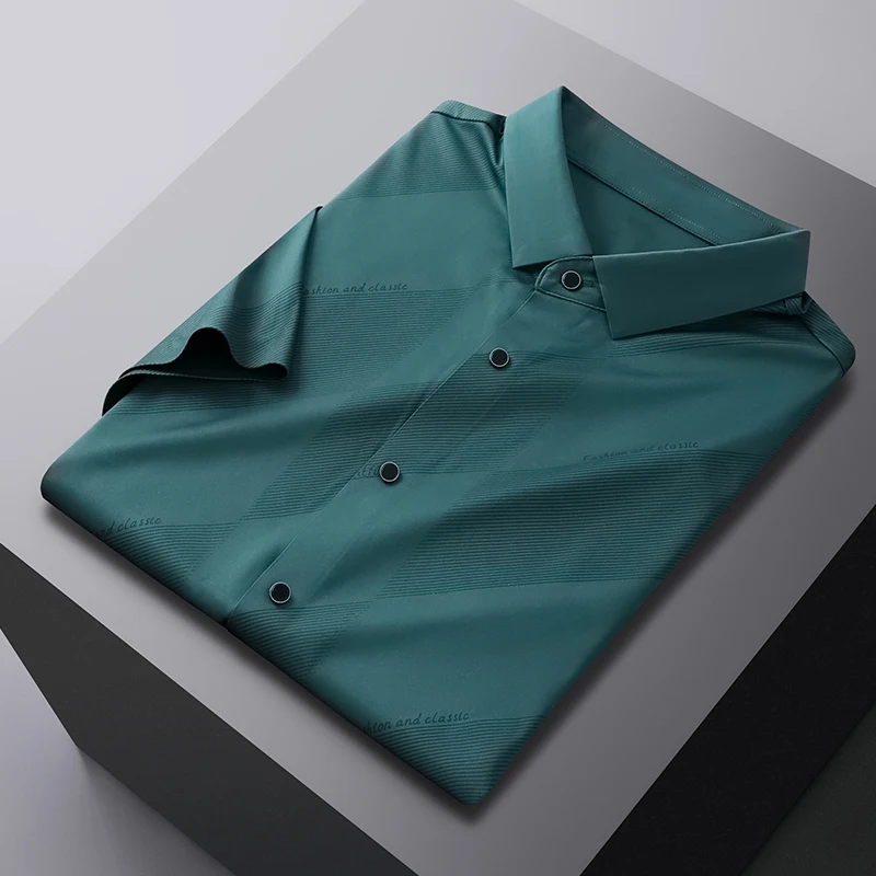 

Men's Shirt Summer Casual Korean Slim Fit Classic Short Sleeve Printing Striped Fashion High End Top Grade Business New Soft