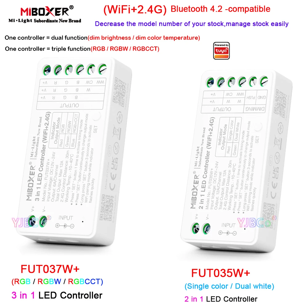 Miboxer Tuya 2.4G WiFi dimming/CCT/RGB/RGBW/RGBCCT LED Light Controller Bluetooth-compatible 4.2 12V 24V 2/3 in 1 Lights Dimmer