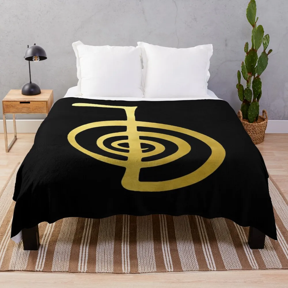 

Reiki healing CHO KU REI The Power Symbol gold spiritual element Throw Blanket dorm room essentials velor blankets velour