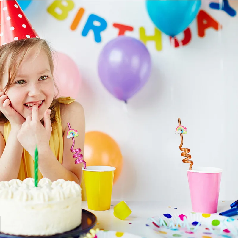 Многоразовые радужные пластиковые соломинки для питья 1/8 шт. детского дня